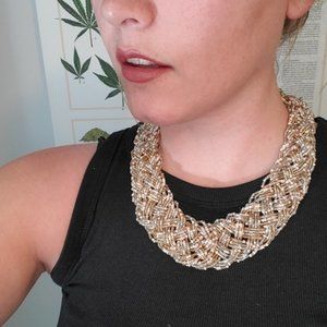 Braided Bead Statement Necklace - Gold